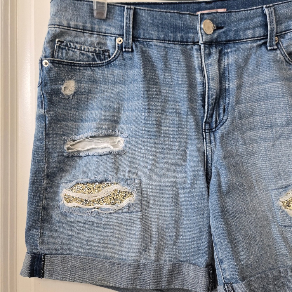 Sequin Distressed Denim Shorts Cotton Casual Size 10 Juicy Couture Womens - Picture 3 of 11